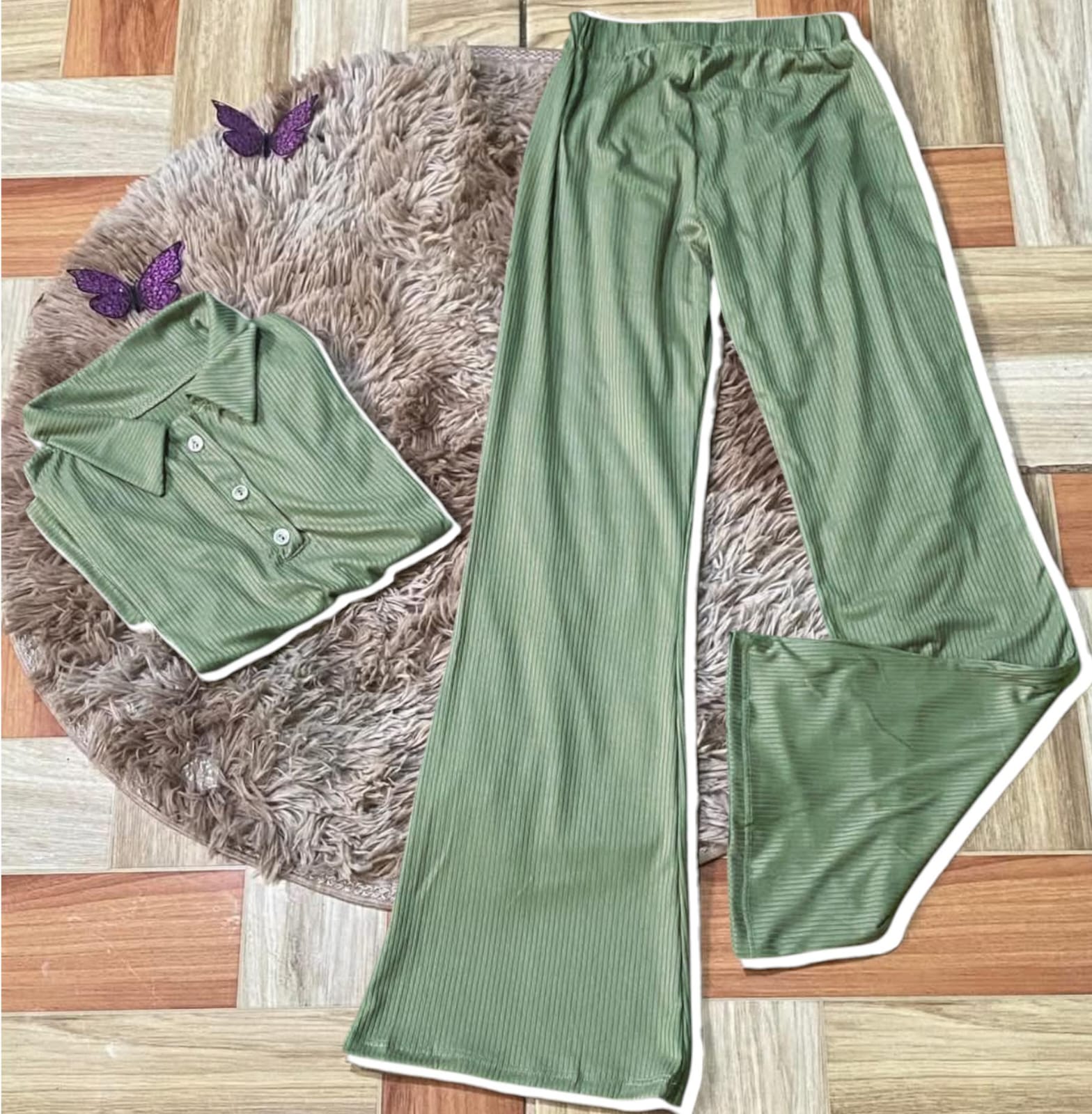 CONJUNTO PANTALON BLUSA ABOTONADA JUVENIL VERDE