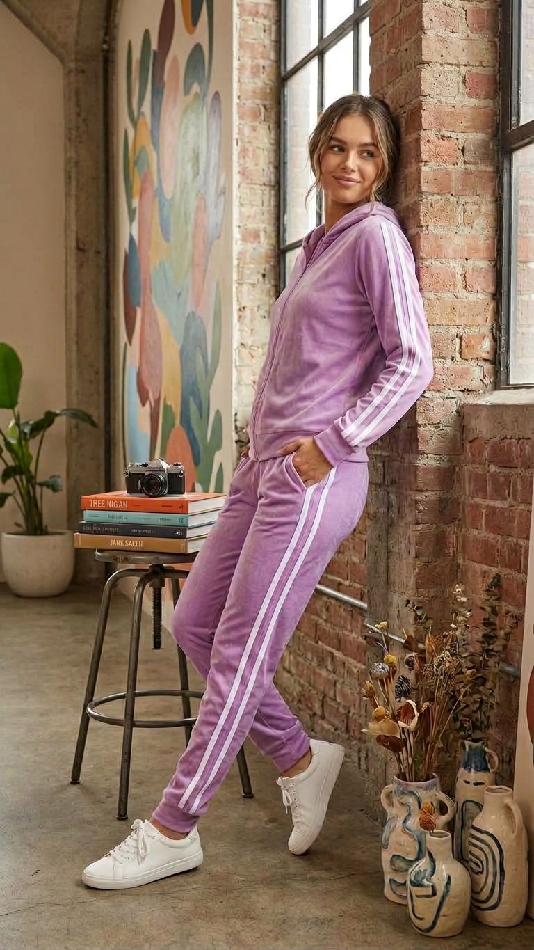 CONJUNTO PANTS Y CHAMARRA LILA L