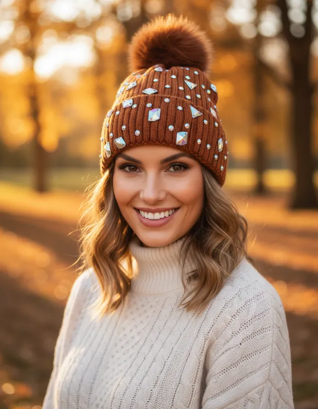 GORRO DE UN POMPON DIAMANTES