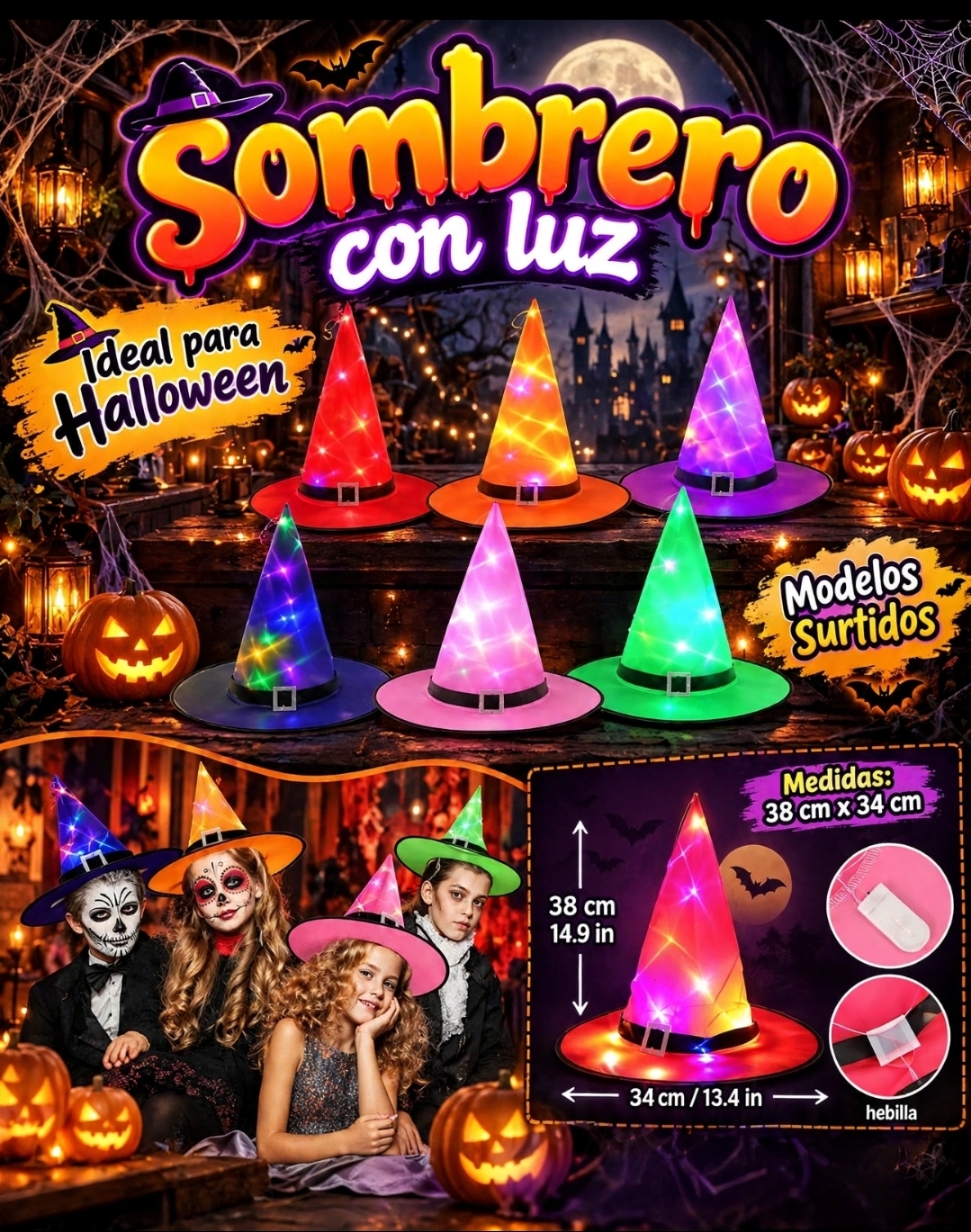 GORRO BRUJA CON LUZ