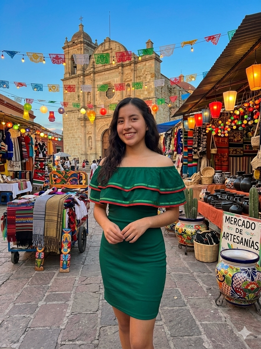 VESTIDO CAMPESINO UNITALLA VERDE