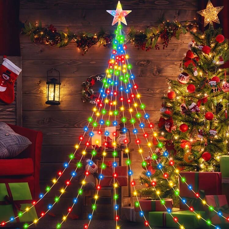 ESTRELLA CON SERIE DE LUCES COLORES 2.1M PARA ARBOL NAVIDEÑO (4086)