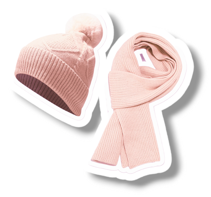 SET DE GORRO CON POMPON Y BUFANDA LARGA ROSA