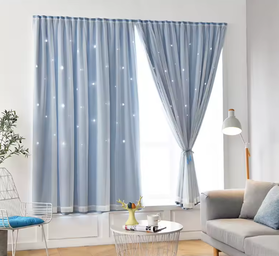CORTINA DOBLE DE ESTRELLAS 1 PANEL 2M X 80CM AZUL/GRIS