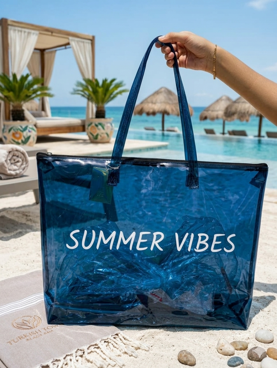 BOLSA TRANSPARENTE LISA AZUL MARINO