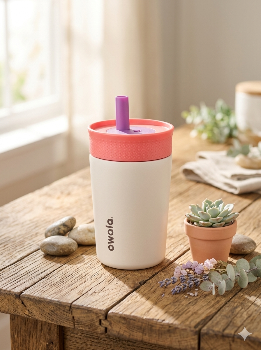 OWALA KIDS CON POPOTE 350ML BLANCO/SALMON
