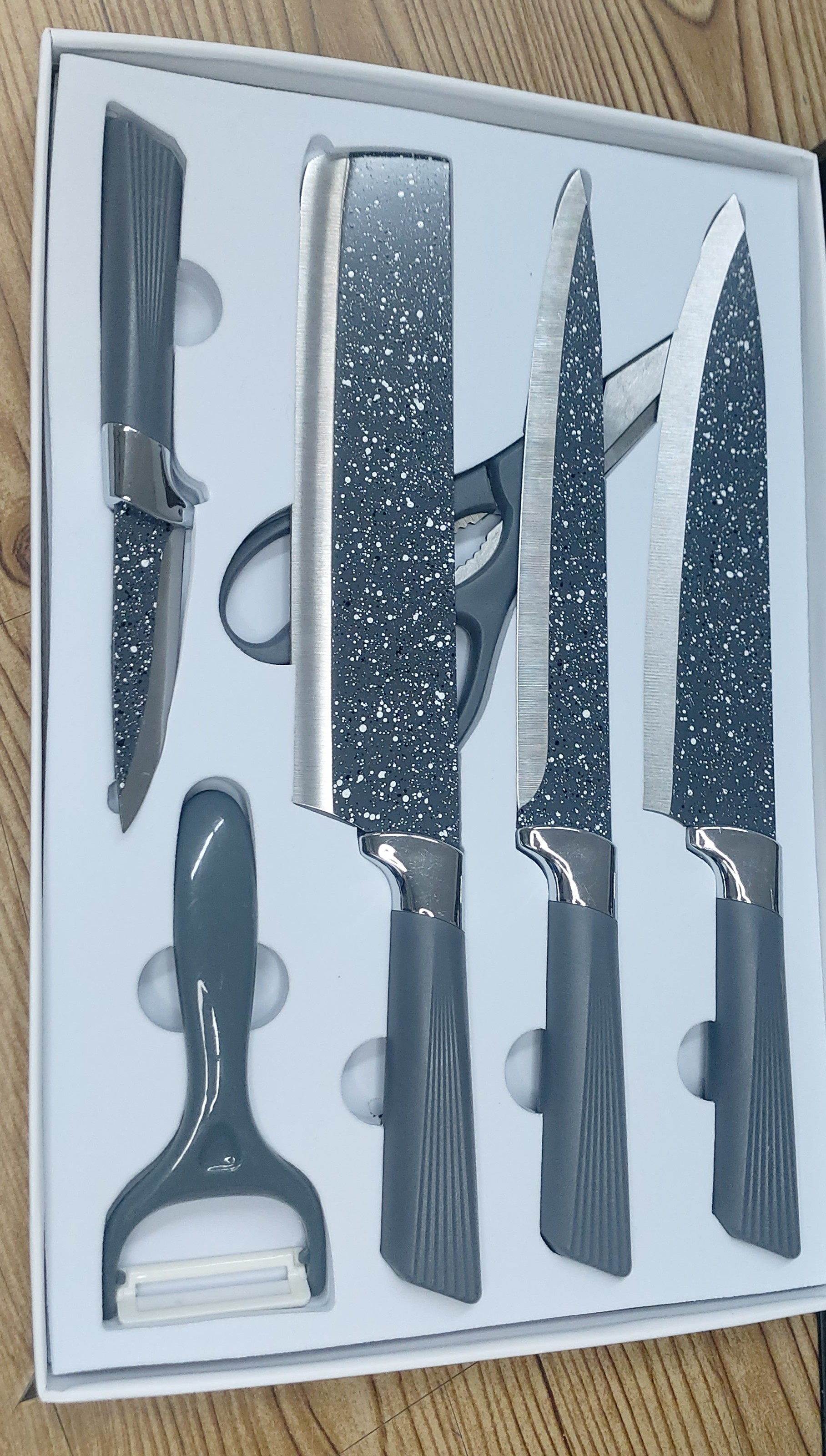 SET DE CUCHILLOS JASPEADO GRIS