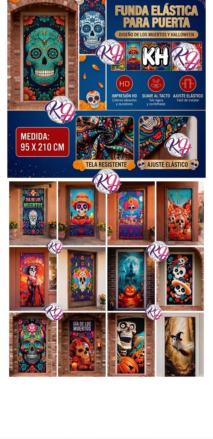 FUNDA CUBRE PUERTA HALLOWEEN CON ELASTICO