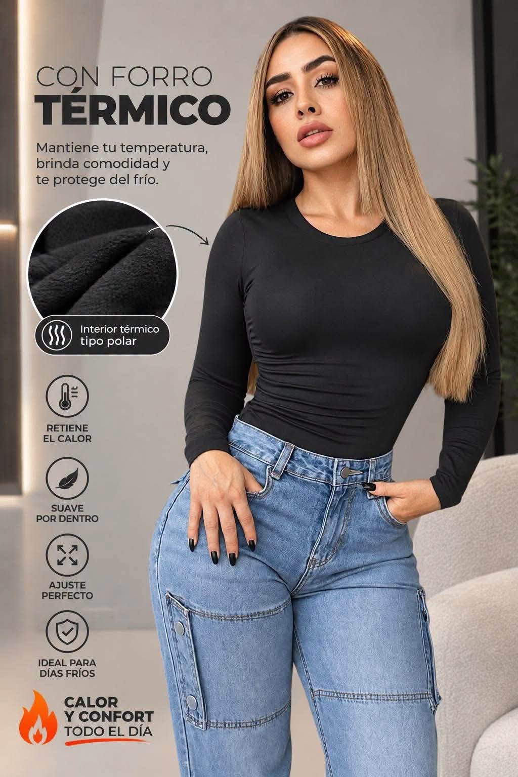 BLUSA TERMICA NEGRA 10PZ CUELLO REDONDO