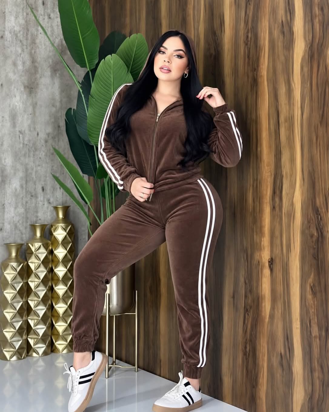 CONJUNTO PANTS Y CHAMARRA CAFE L