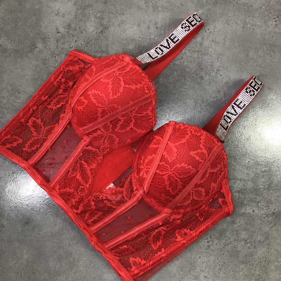 CORSET ENCAJE  FLOREADO 613 ROJO L