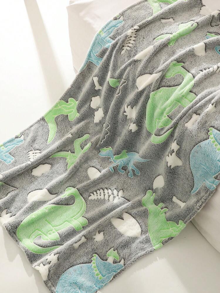FRAZADA LUMINOSA 100X150CM GRIS DINOSAURIO/VERDE-AZUL