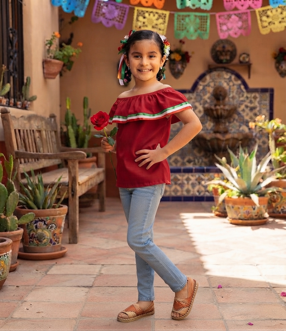 BLUSA MEXICANA NIÑA ROJO M