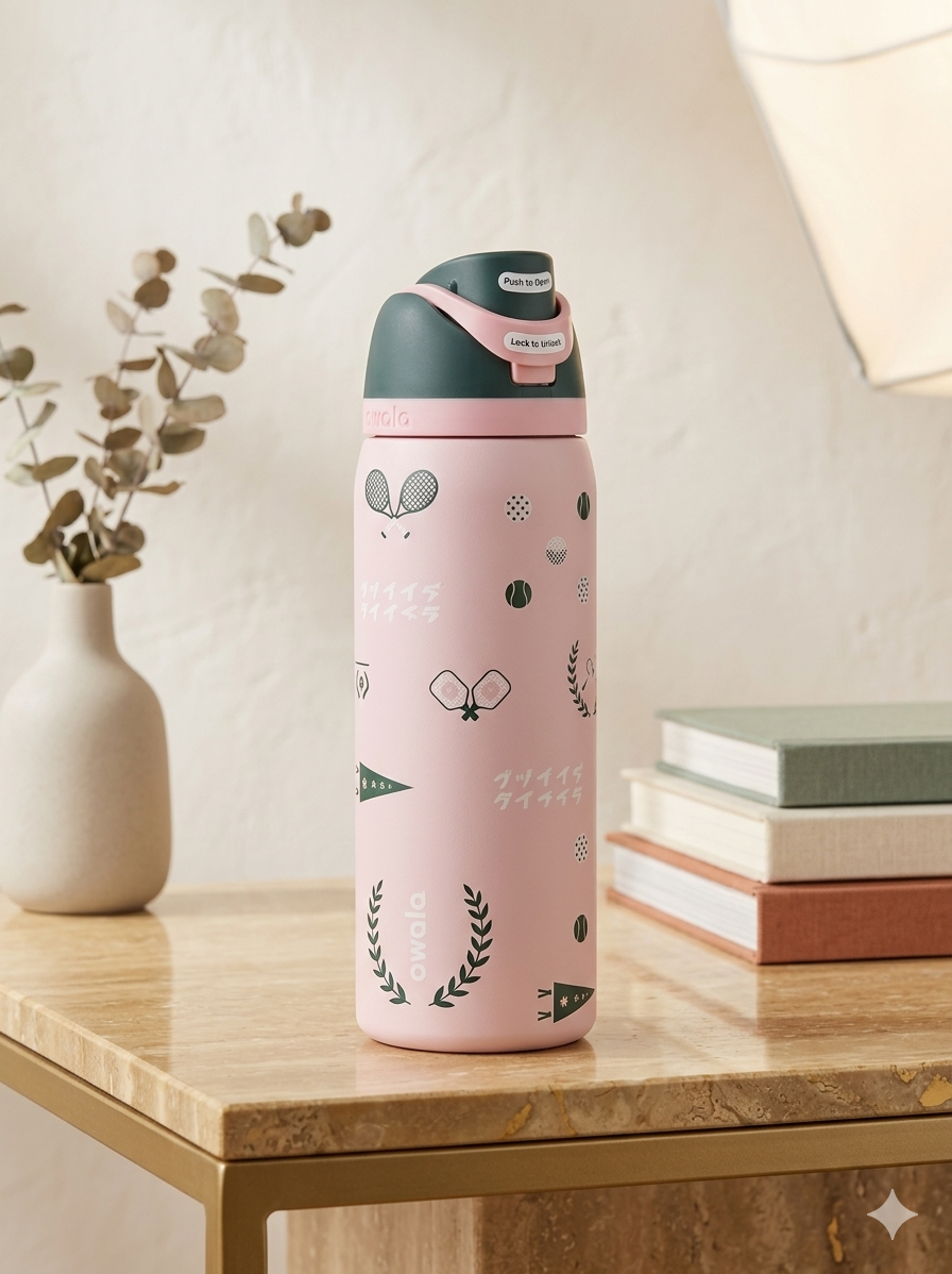 TERMO OWALA 32OZ (945ML) DISEÑOS TEXTURA ROSA APACO RAQUETA/PELOTA