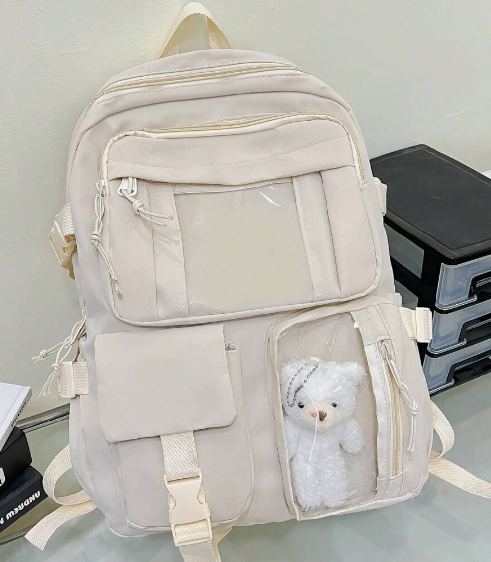 MOCHILA JUVENIL CON OSITO BEIGE