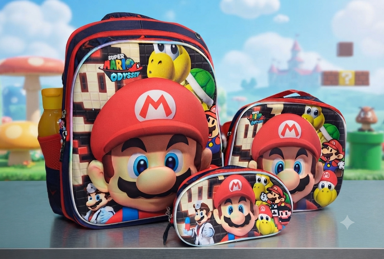 COMBO MOCHILA PRIMARIA MARIO BROSS MOD.4 #64-MIX