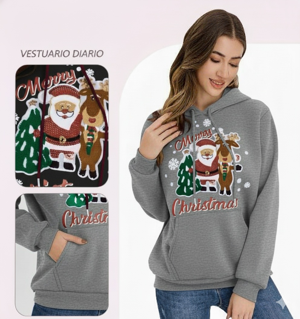 SUDADERA UNISEX NAVIDEÑO UNITALLA GRIS CLARO