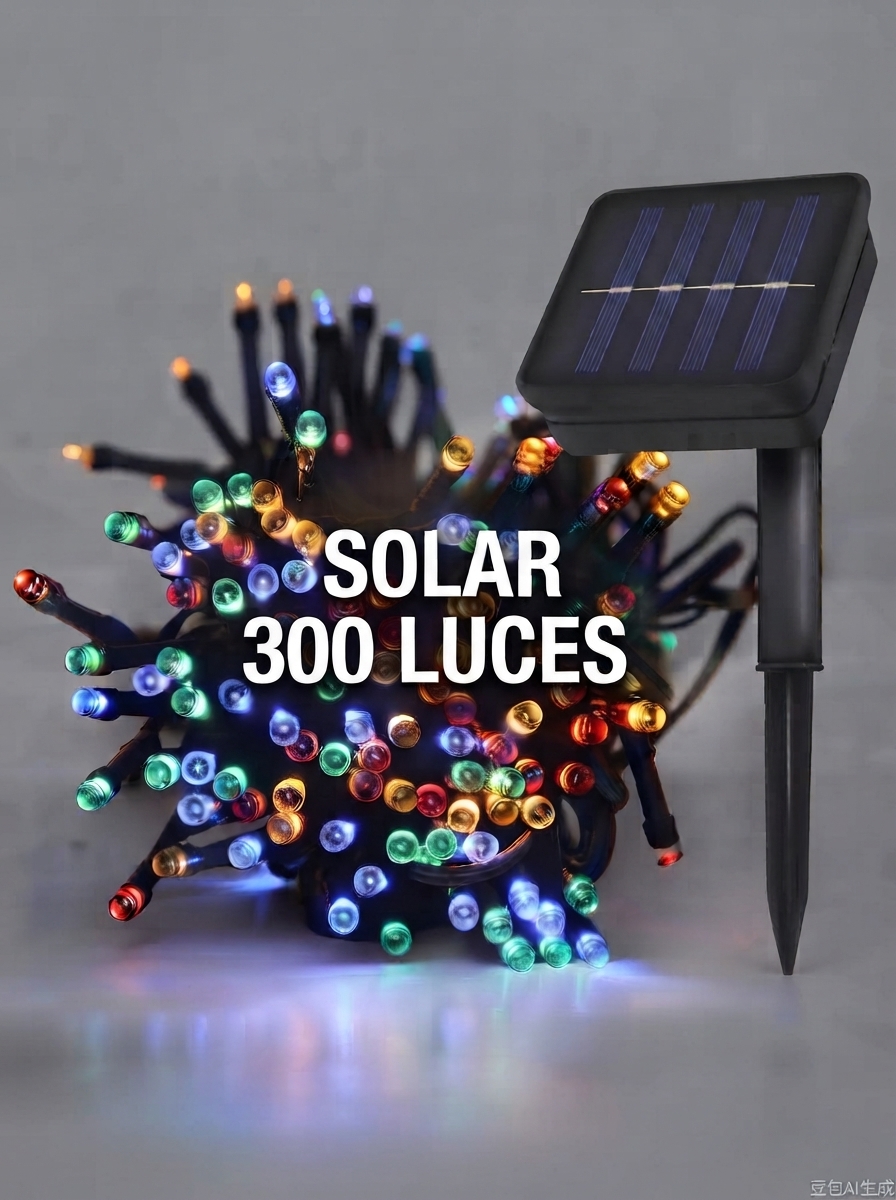 SERIE DE LUZ LED SOLAR 300 LUCES  COLORES EXT.VERDE 30M (2662)