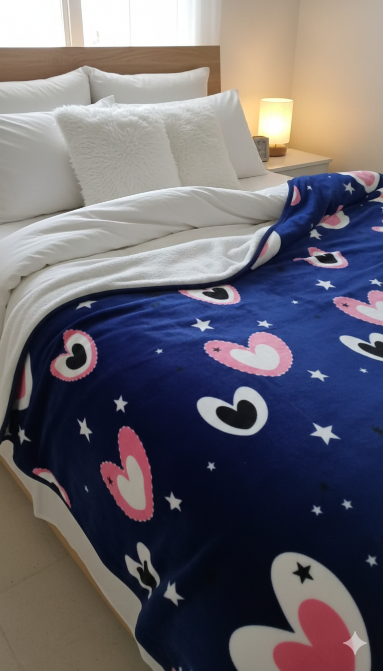 COBIJAS DISEÑOS AZUL MARINO CORAZONES