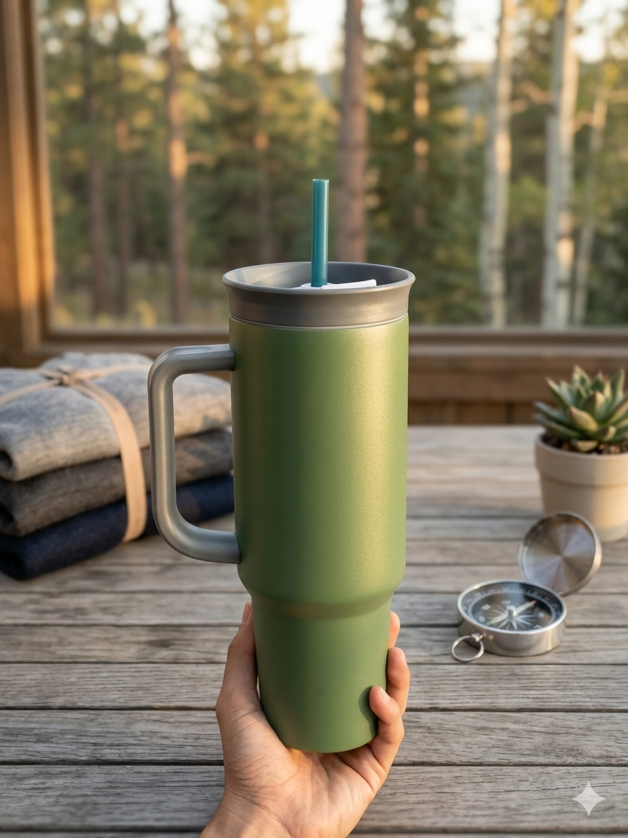 TERMO CON AGARRADERA 40 OZ VERDE MILITAR