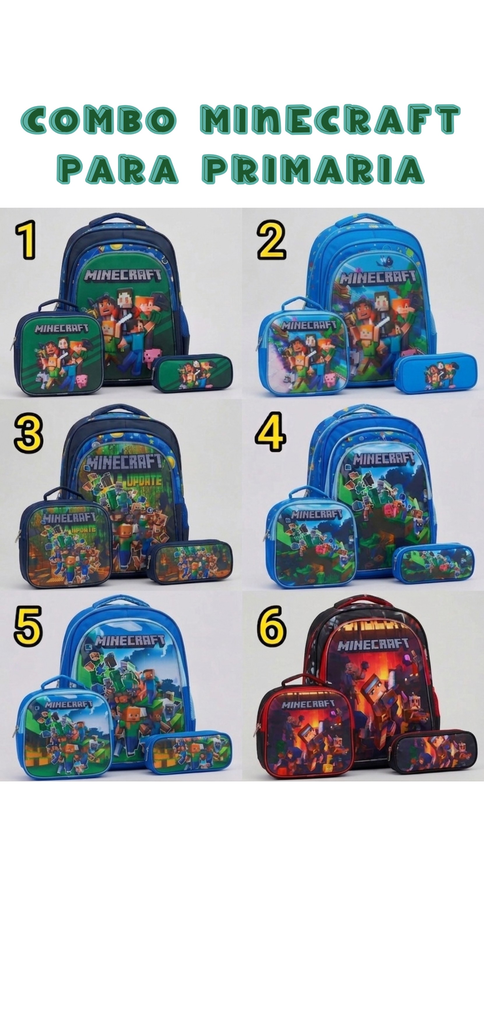 COMBO MOCHILA CON LUZ MINECRAFT #302-2