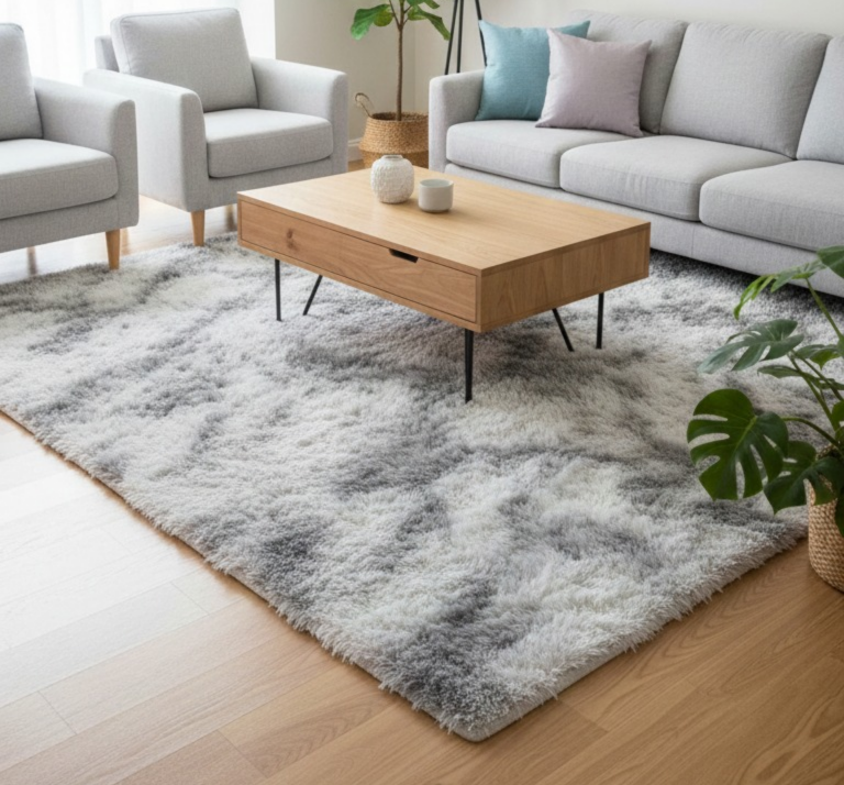 ALFOMBRA PELO ALTO 80X120 GRIS CLARO/BLANCO