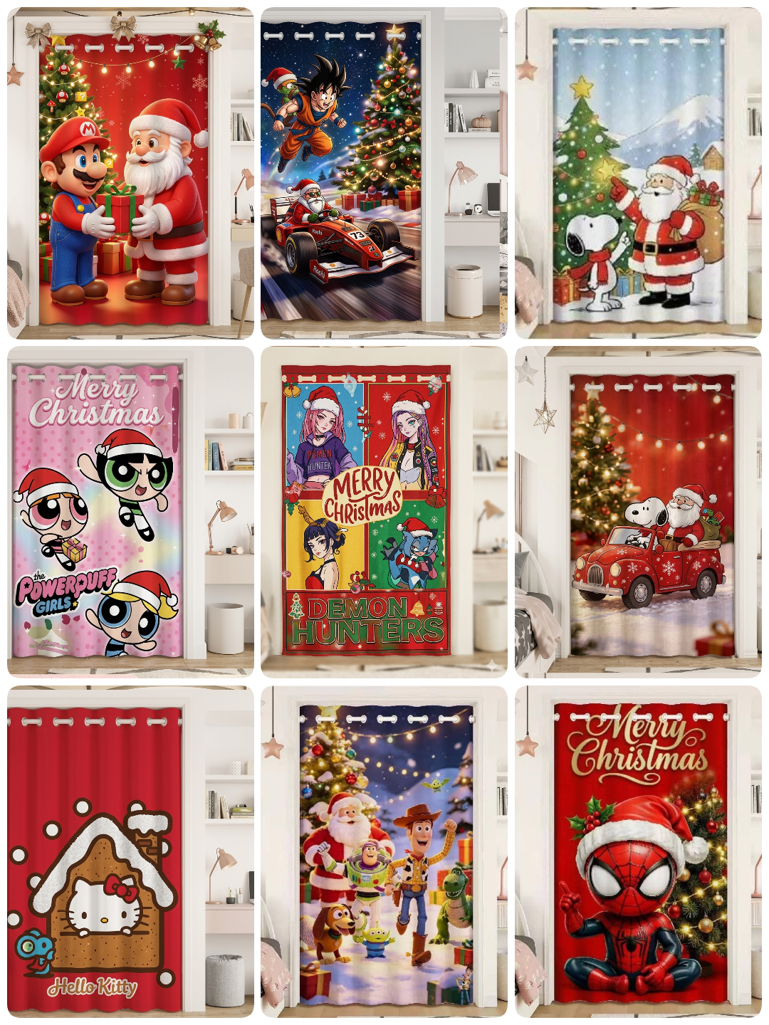 CORTINA NAVIDEÑA DECORACION PERSONAJES