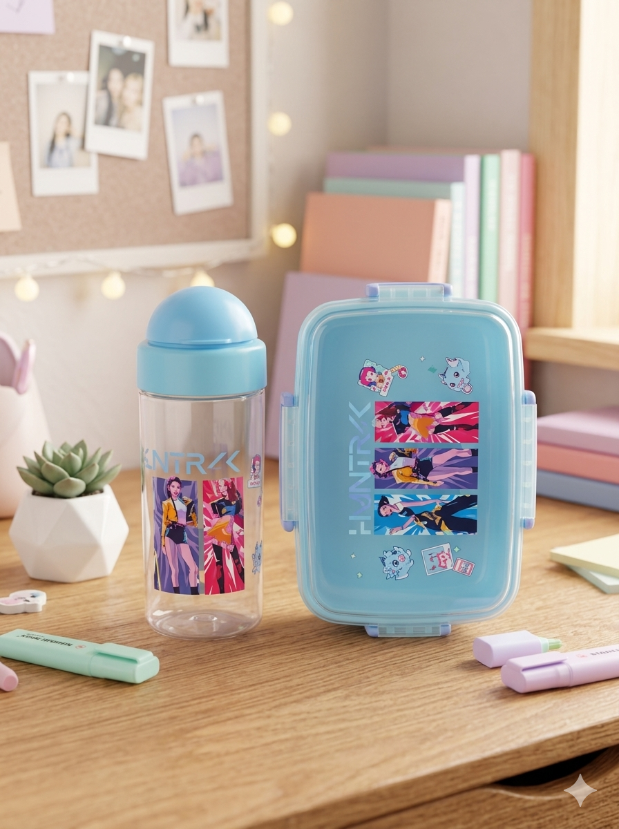 SET LONCHERA Y VASO GUERRERAS KPOP CELESTE