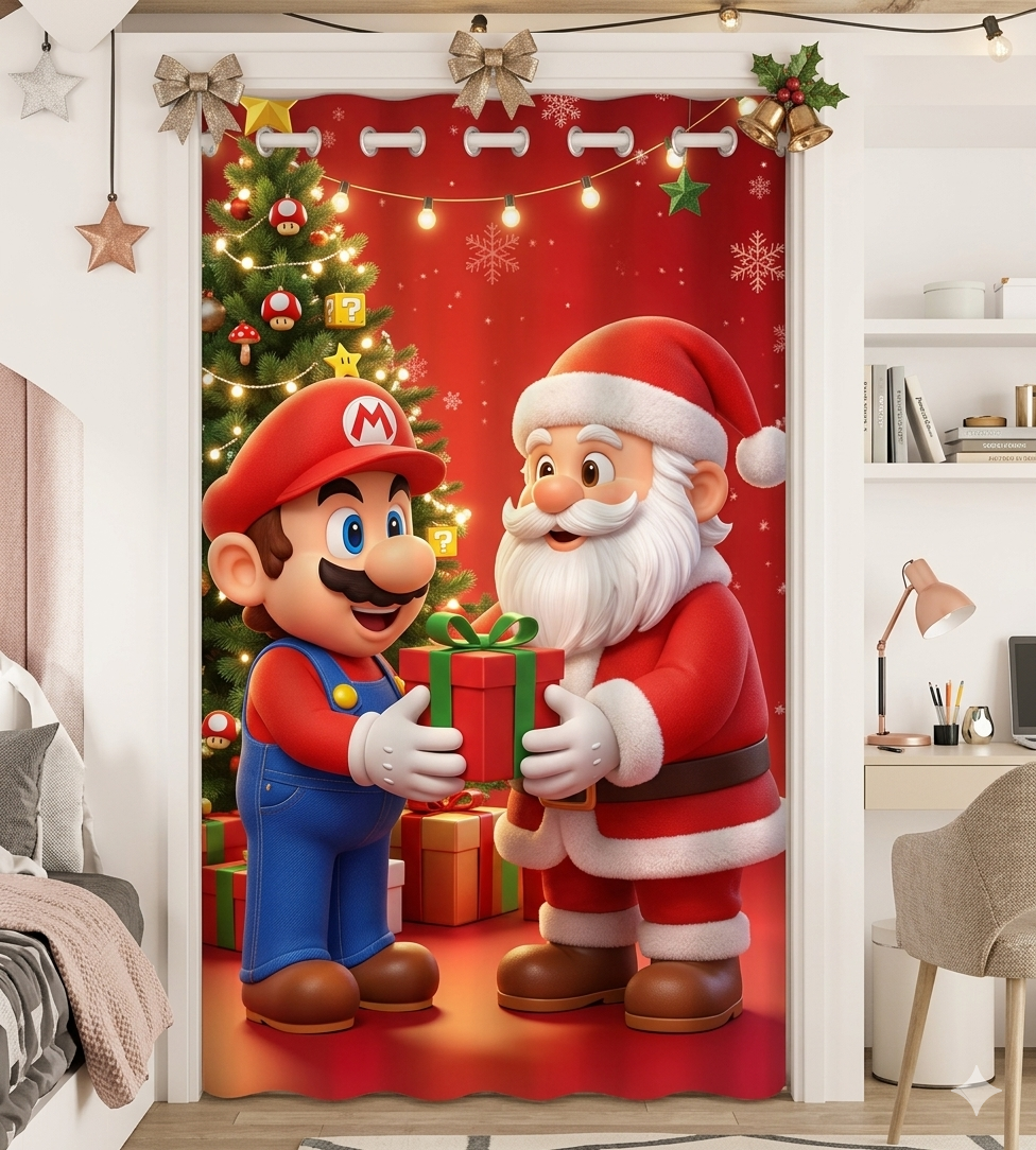 CORTINA NAVIDEÑA DECORACION PERSONAJES MARIO BROSS