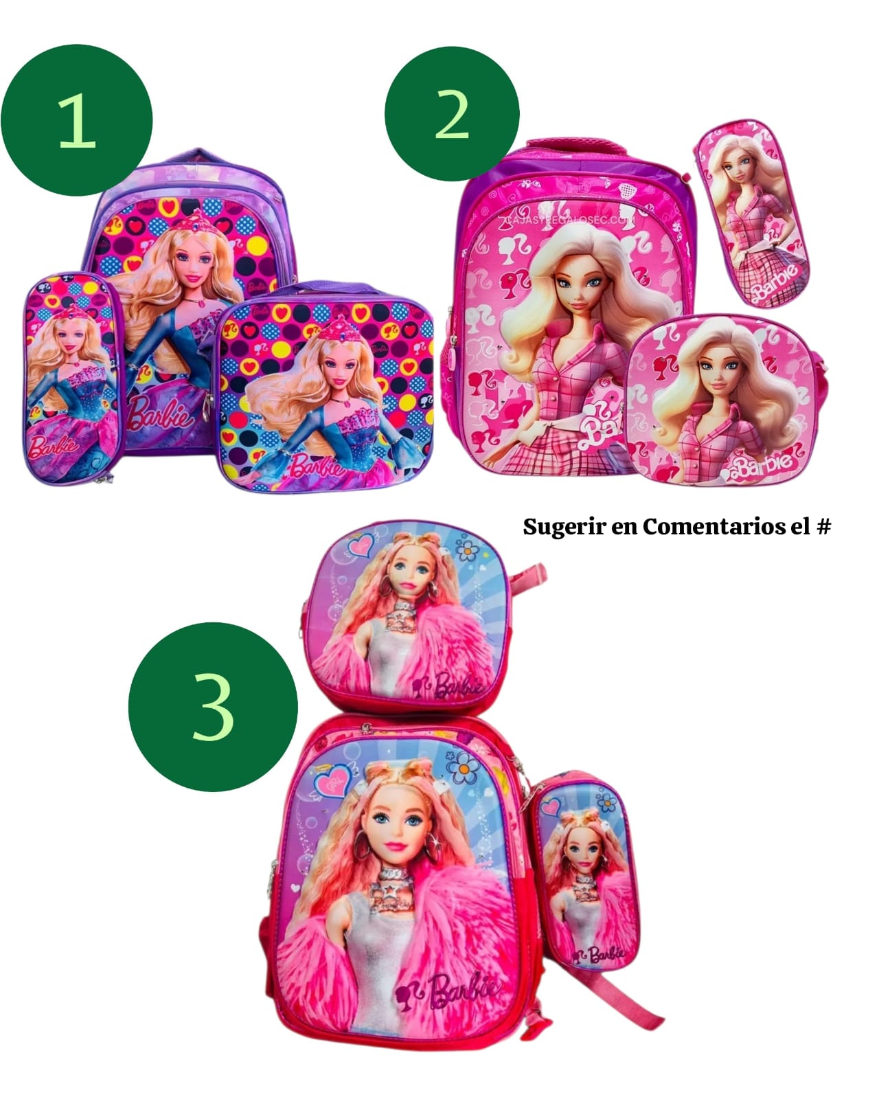 COMBO MOCHILA ESTAMPADO CON LUZ PERSONAJES BARBIE #2413