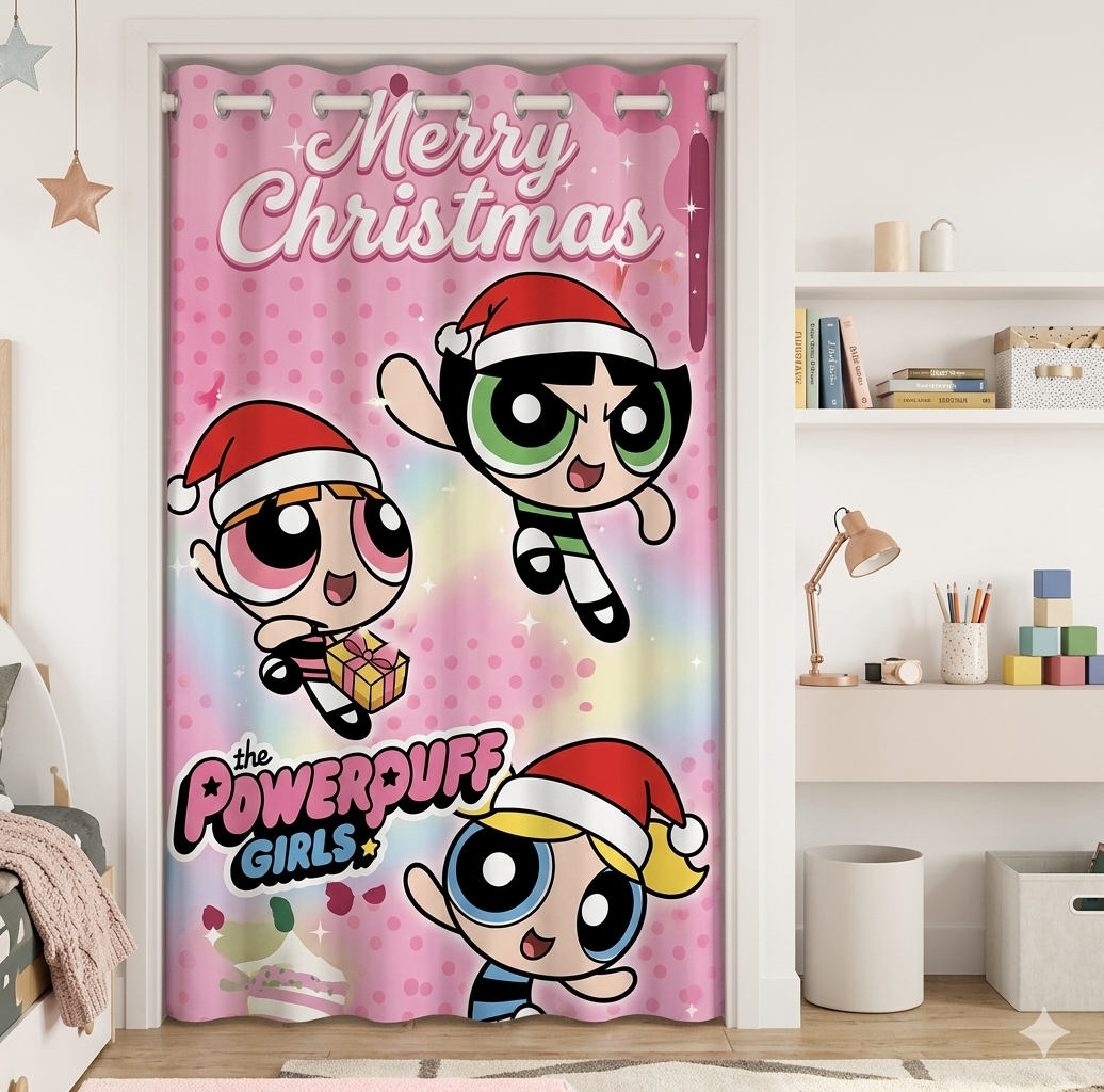 CORTINA NAVIDEÑA DECORACION PERSONAJES CHICAS SUPER P