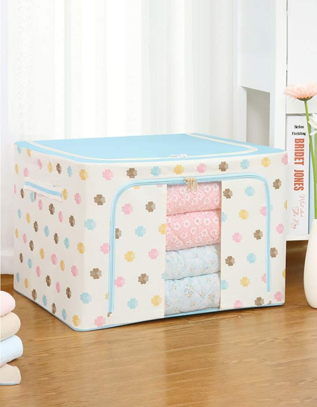 CAJA DE ALMACENAMIENTO PARA BLANCOS TREBOLES CELESTE