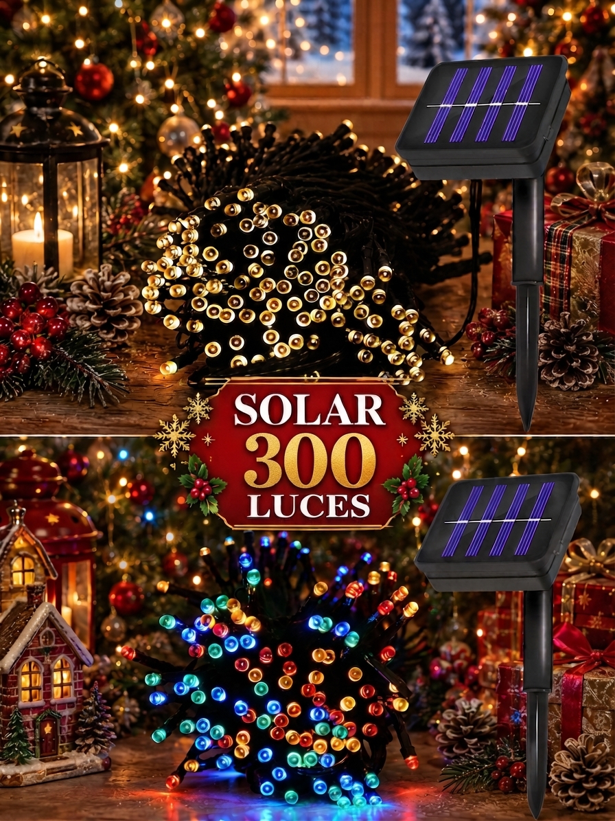 SERIE DE LUZ LED SOLAR 300 LUCES EXT VERDE 30M