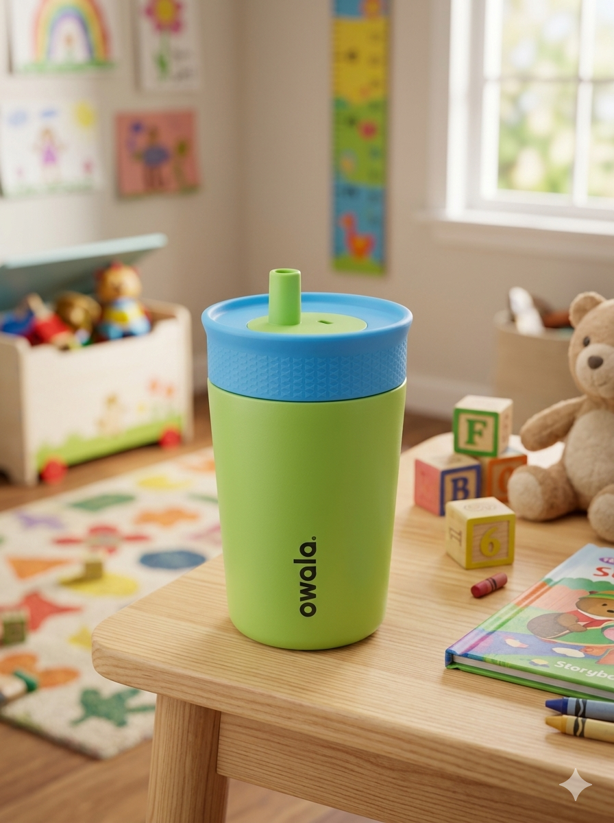 OWALA KIDS CON POPOTE 350ML VERDE LIMON/AZUL