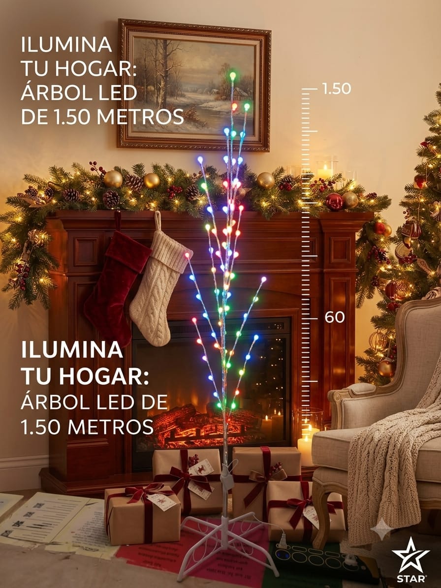 ARBOL CON LUZ LED COLORES ESFERAS 150CM