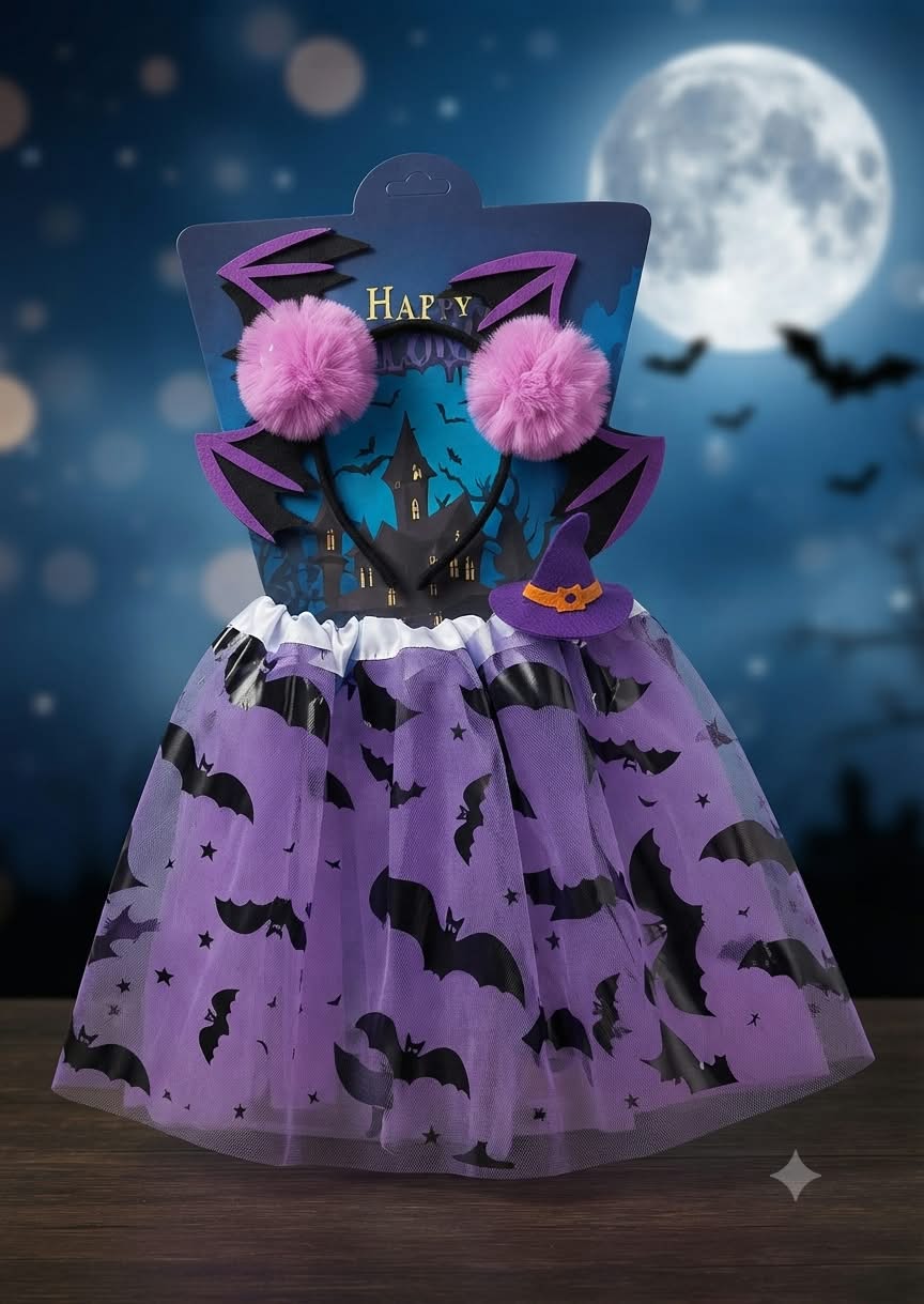 DISFRAZ HALLOWEEN NIÑAS TUTU Y DIADEMA DECORATIVA MURCIELAGO