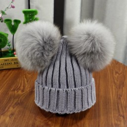 GORRO 2 POMPON BEBE 0-2 AÑOS COLOR GRIS