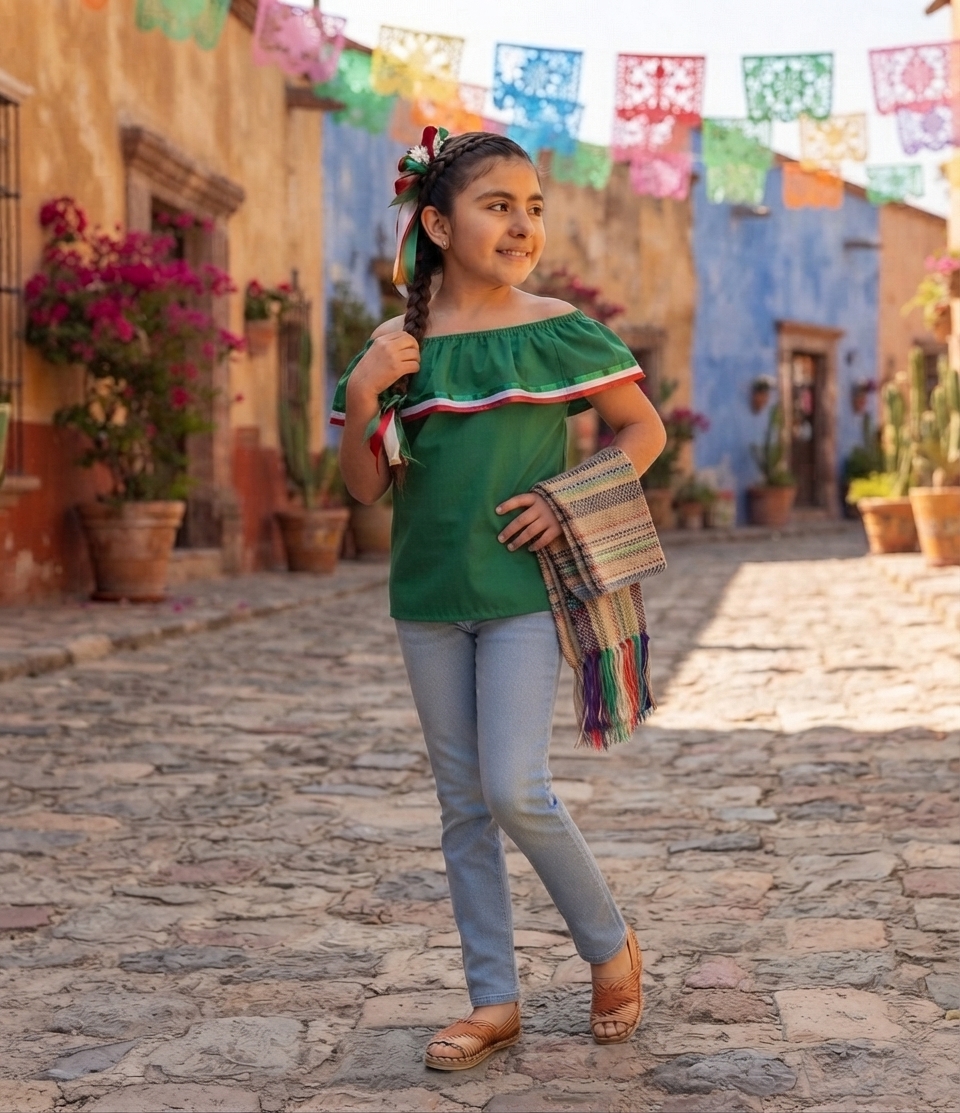 BLUSA MEXICANA NIÑA VERDE G