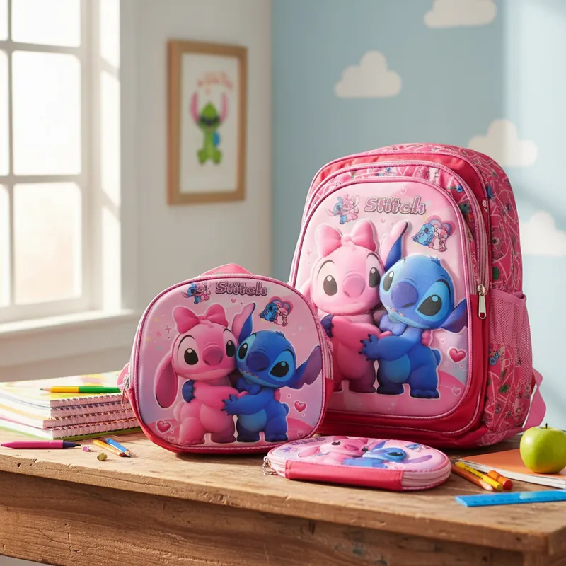 COMBO MOCHILA CON LUZ STITCH Y ANGEL #919