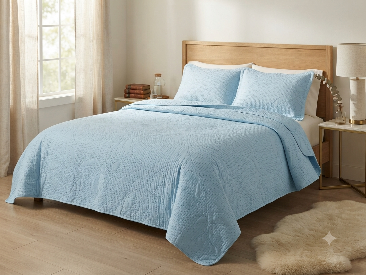 JUEGO DE CAMA 3 PIEZAS TEXTURA AZUL CELESTE