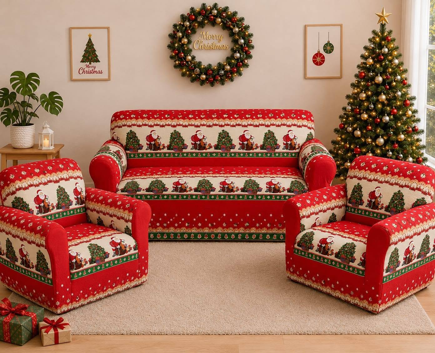 FUNDA ELASTICA SOFA NAVIDEÑO MOD.3