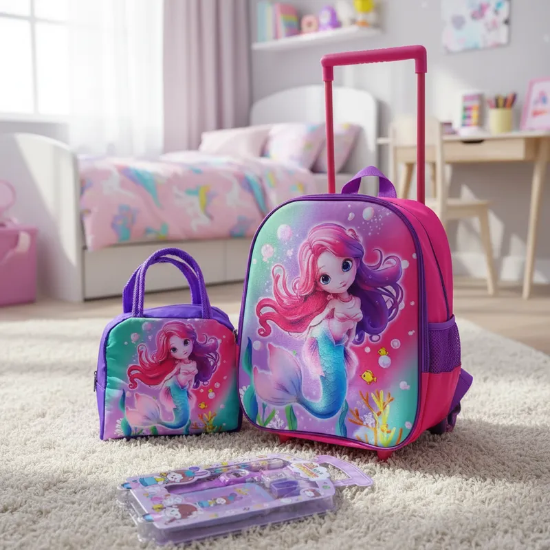 MOCHILA CARRITO CON LONCHERA Y KIT NIÑA SIRENA