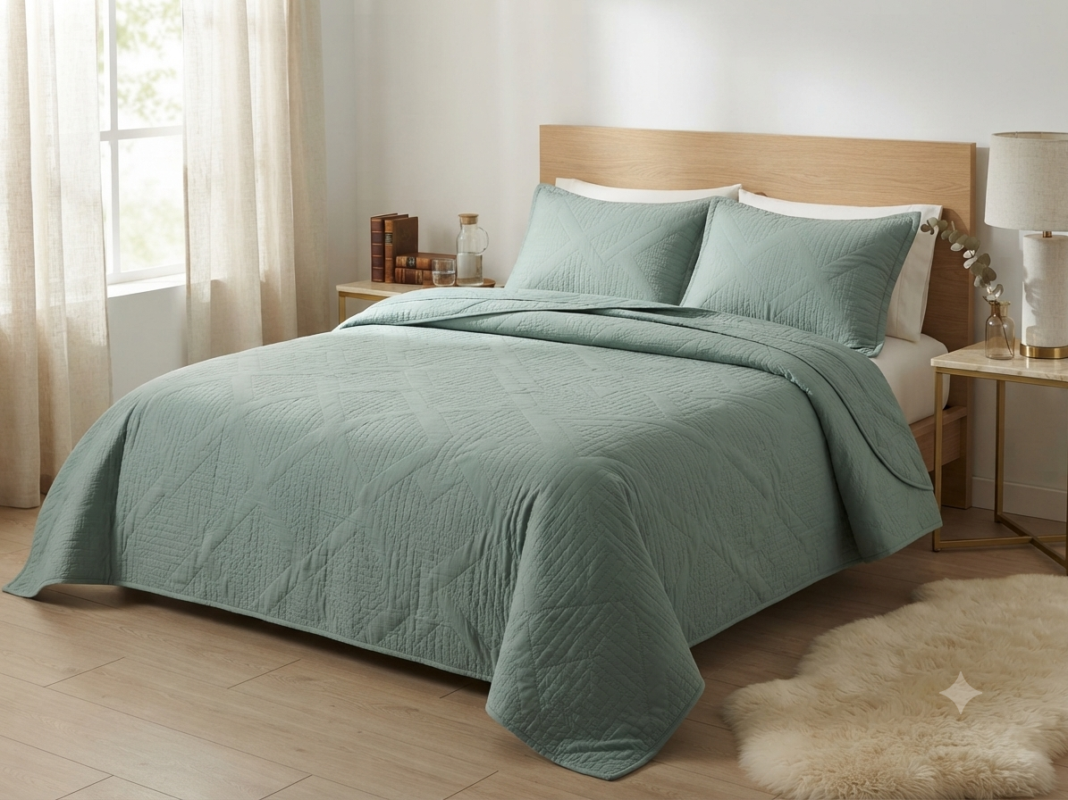 JUEGO DE CAMA 3 PIEZAS TEXTURA VERDE AZULADO