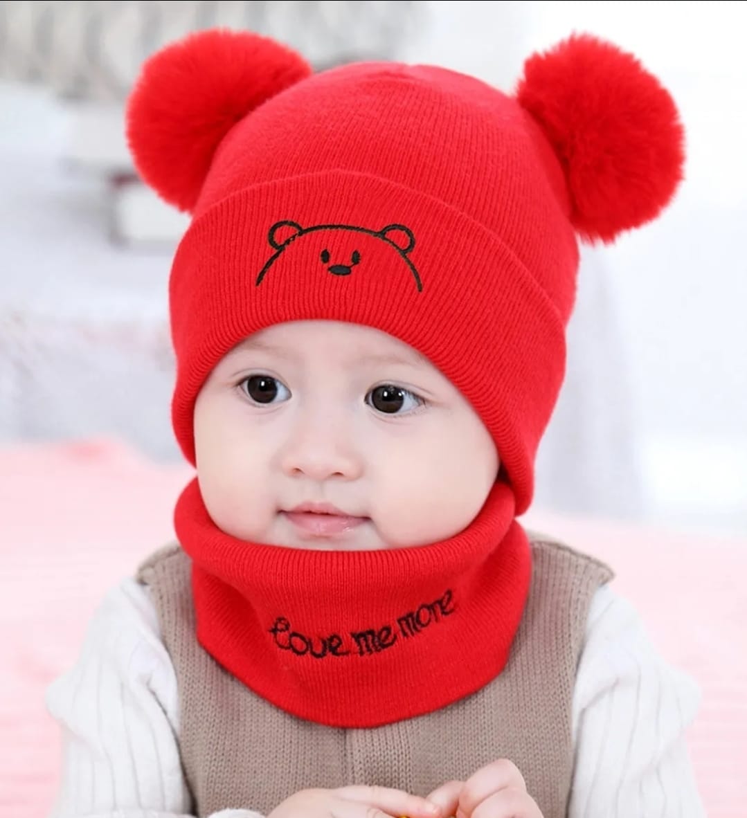 SET GORRO Y BUFANDA BEINA BEAR BEBE ROJO