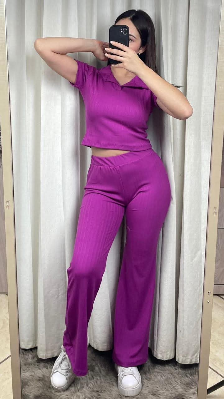 CONJUNTO PANTALON BLUSA ABOTONADA JUVENIL VIOLETA
