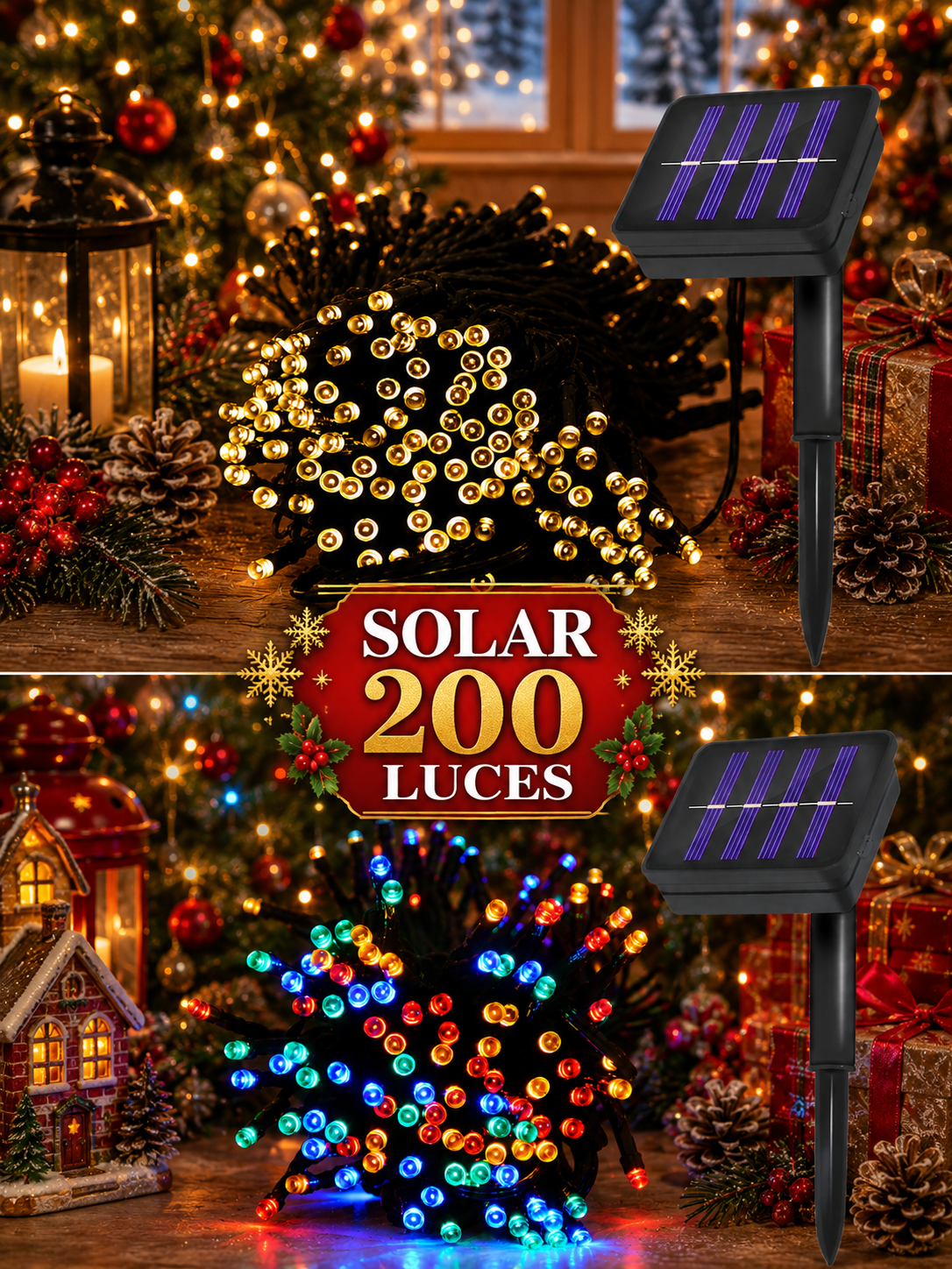 SERIE DE LUZ LED SOLAR 200 LUCES EXT VERDE 20M