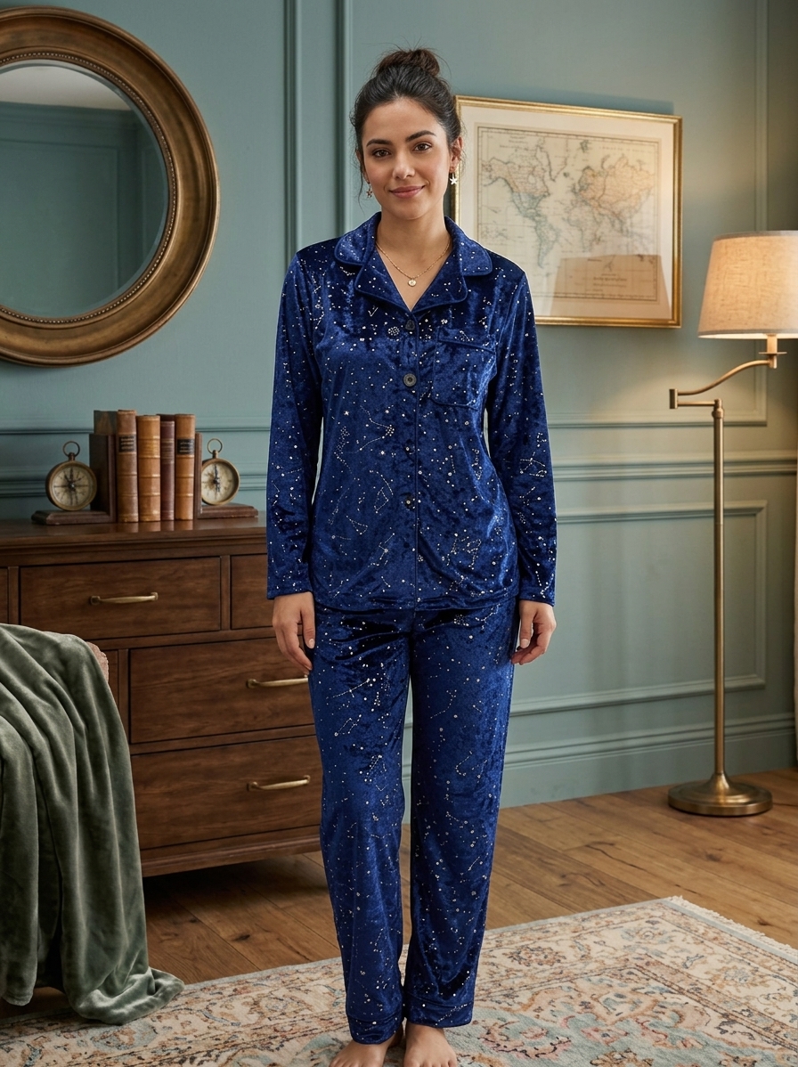 CONJUNTO PIJAMA CON BRILLOS AZUL XL