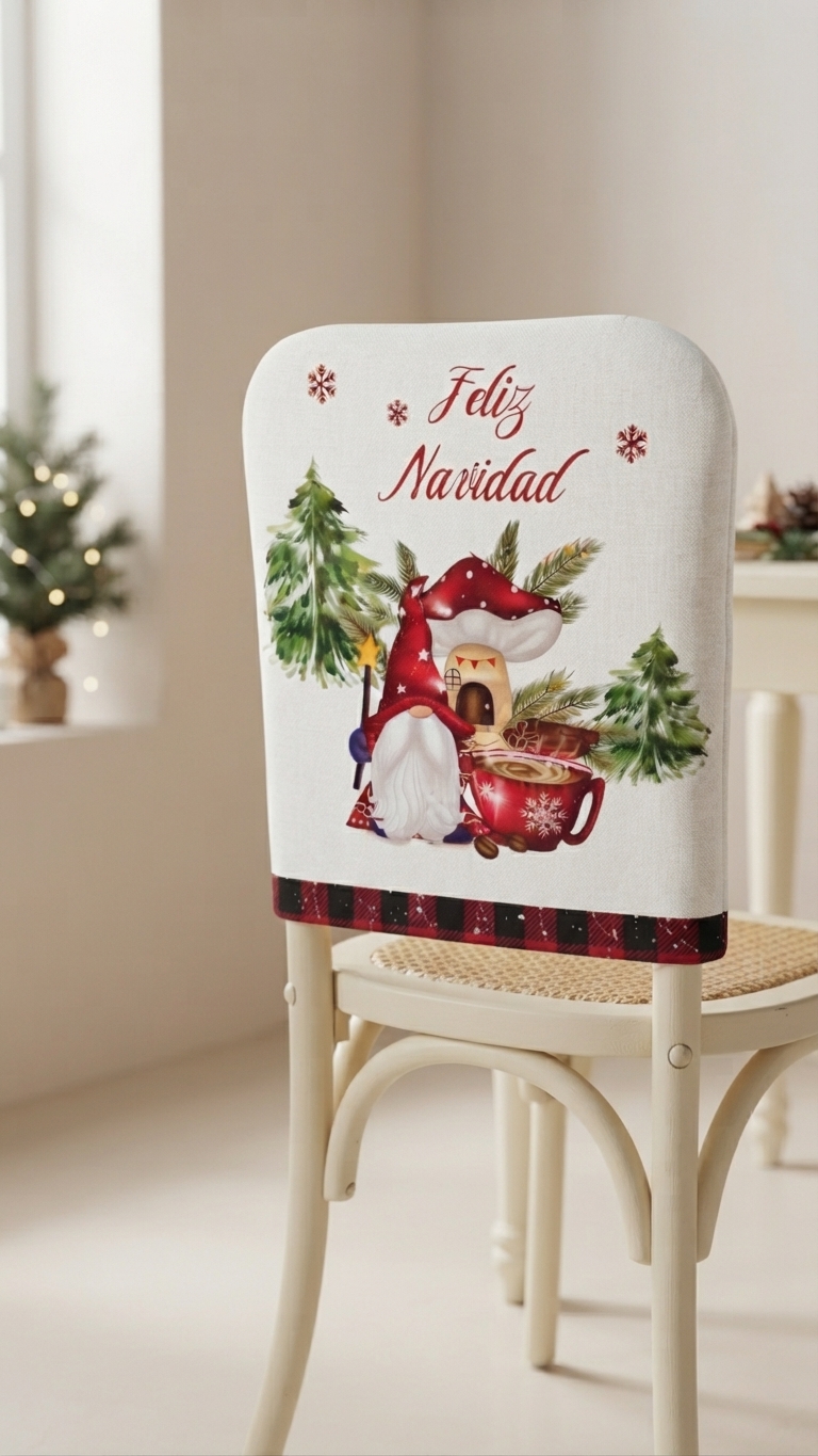 FUNDA RESPALDO DE SILLA NAVIDEÑO DUENDE/HONGO