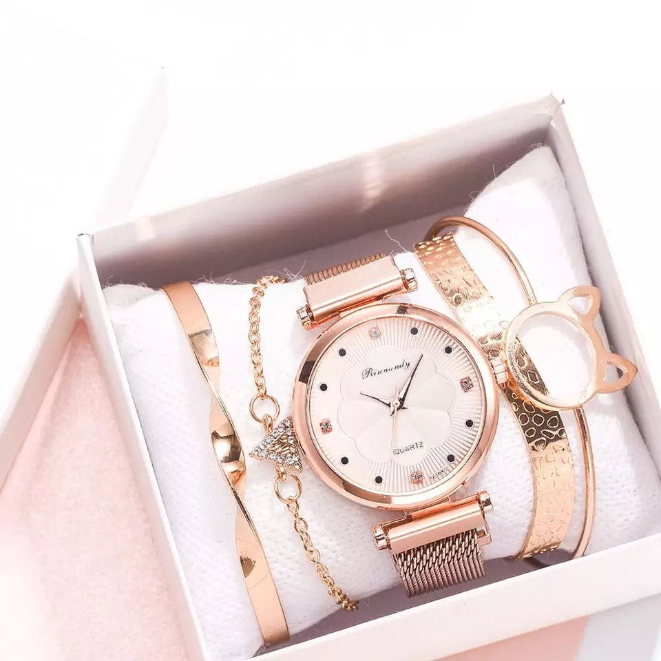 SET RELOJ IMAN CON PULSERA Y CAJA DE REGALO MOD.GATO DORADO