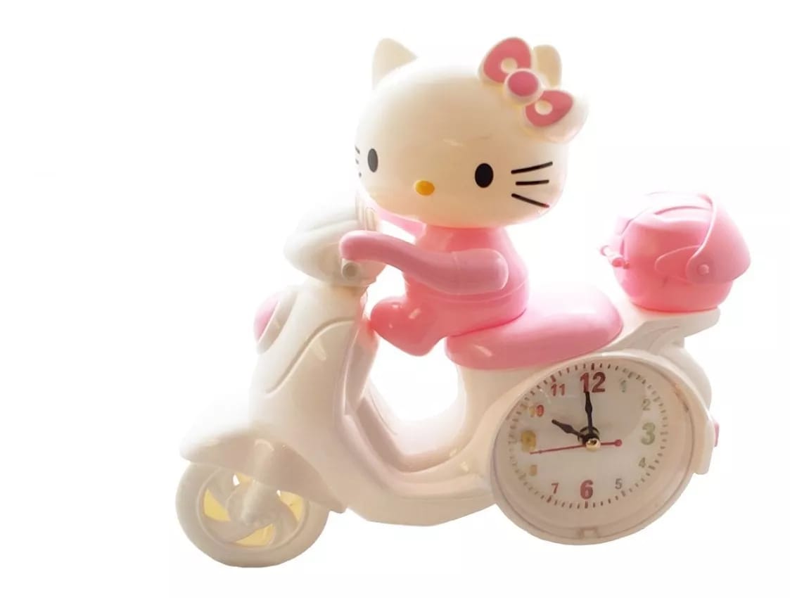 RELOJ DESPERTADOR MOTOCICLETA KITTY ROSA